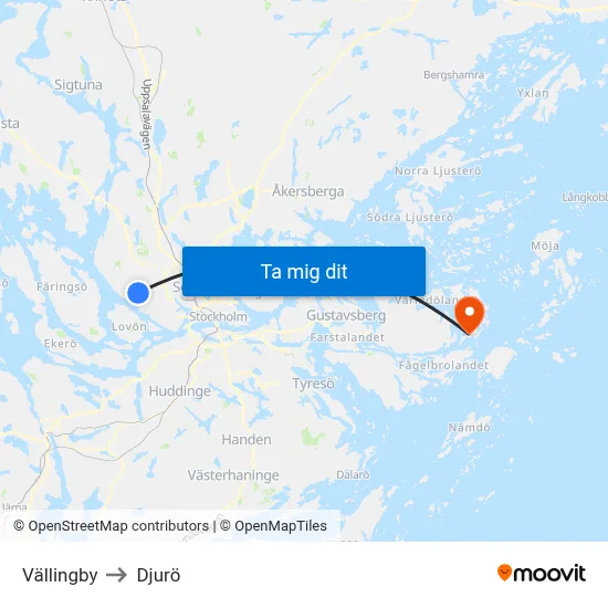 Vällingby to Djurö map