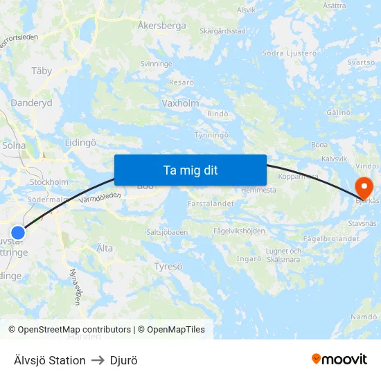Älvsjö Station to Djurö map