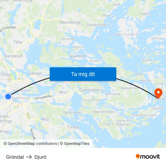 Gröndal to Djurö map