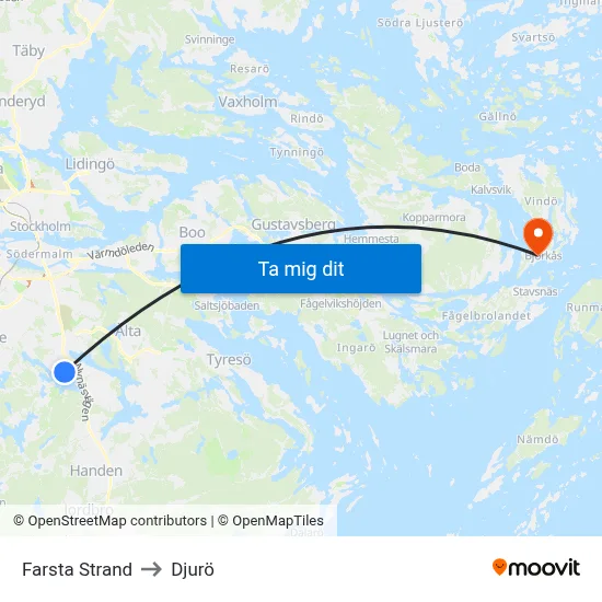 Farsta Strand to Djurö map