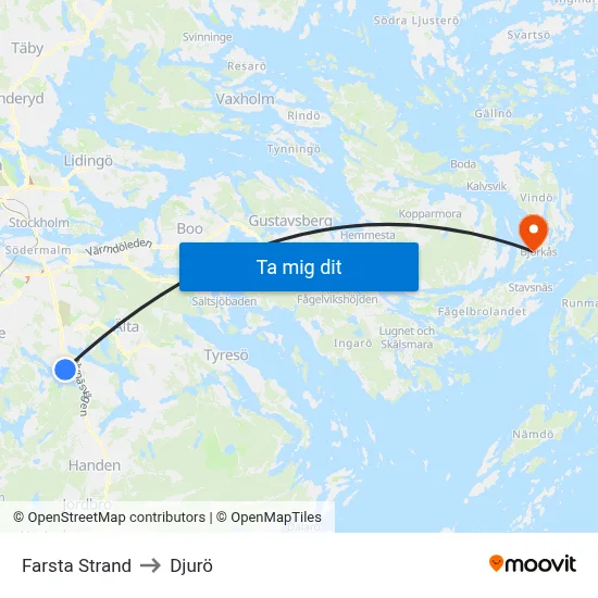 Farsta Strand to Djurö map