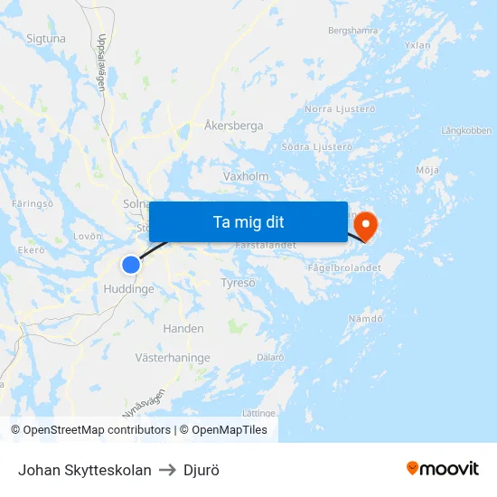 Johan Skytteskolan to Djurö map