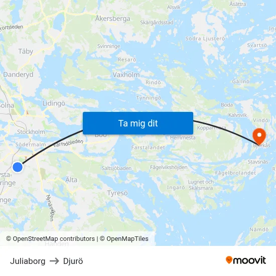 Juliaborg to Djurö map