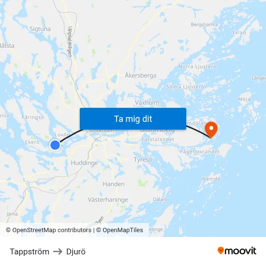 Tappström to Djurö map