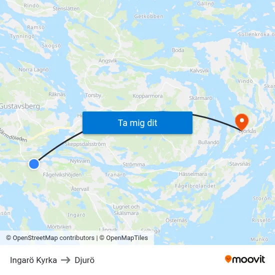 Ingarö Kyrka to Djurö map