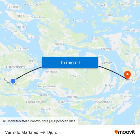 Värmdö Marknad to Djurö map