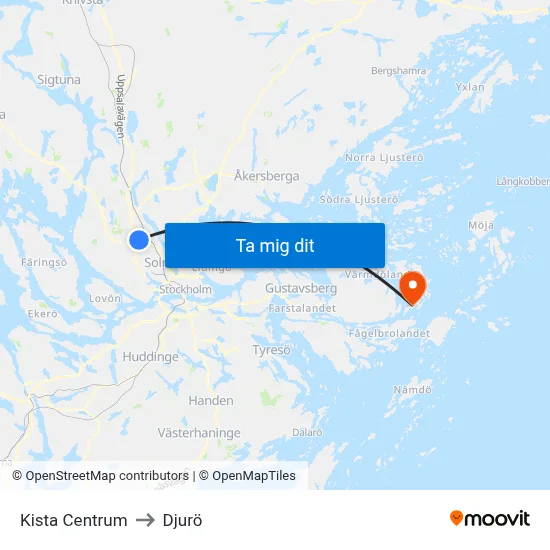 Kista Centrum to Djurö map