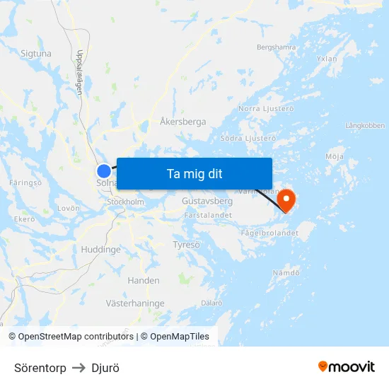 Sörentorp to Djurö map