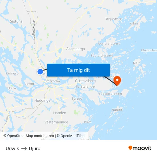 Ursvik to Djurö map