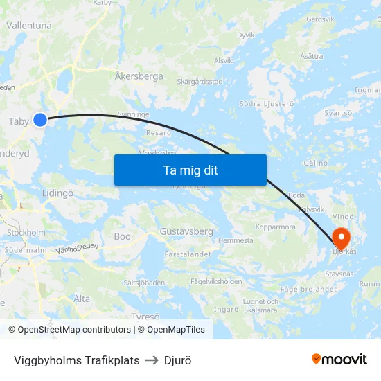 Viggbyholms Trafikplats to Djurö map