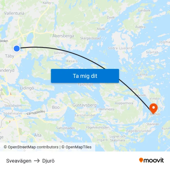 Sveavägen to Djurö map