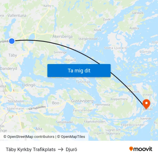 Täby Kyrkby Trafikplats to Djurö map