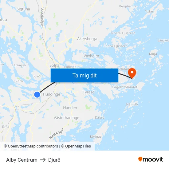 Alby Centrum to Djurö map