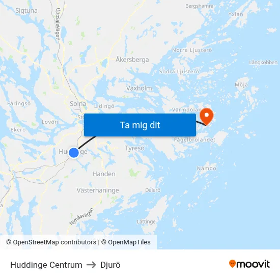 Huddinge Centrum to Djurö map