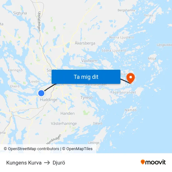 Kungens Kurva to Djurö map