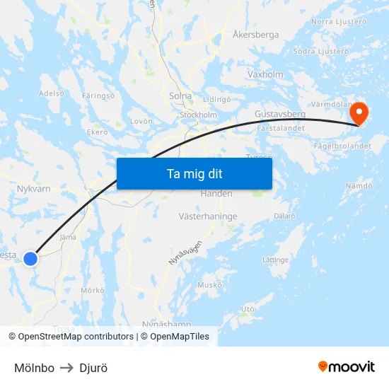 Mölnbo to Djurö map
