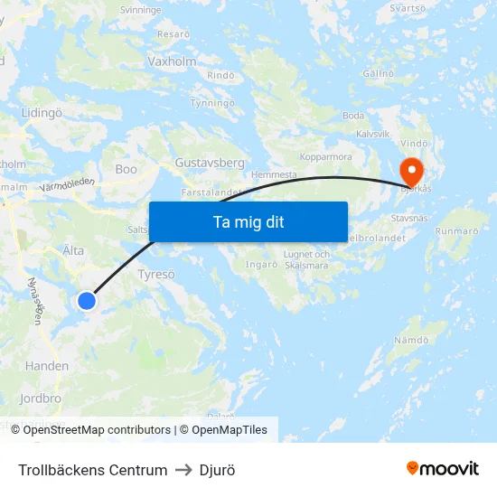 Trollbäckens Centrum to Djurö map