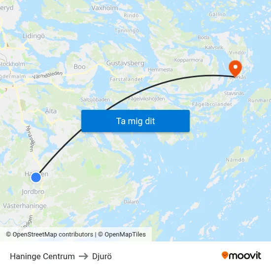 Haninge Centrum to Djurö map