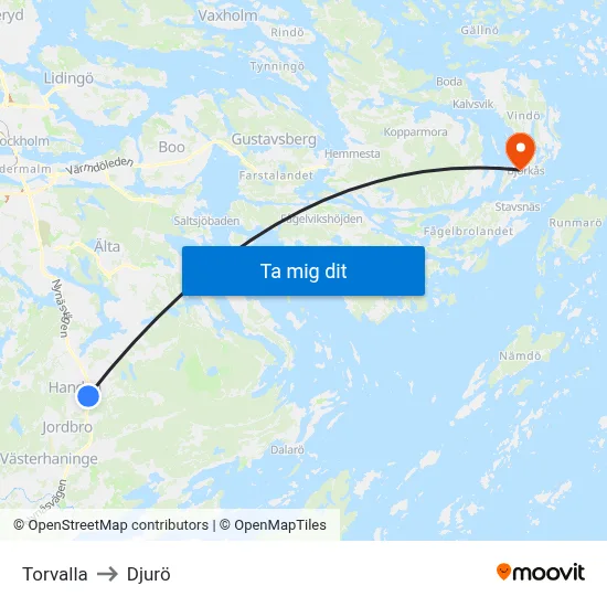 Torvalla to Djurö map