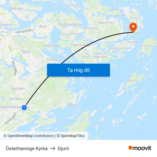 Österhaninge Kyrka to Djurö map