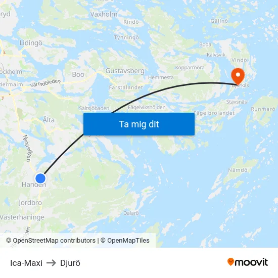 Ica-Maxi to Djurö map