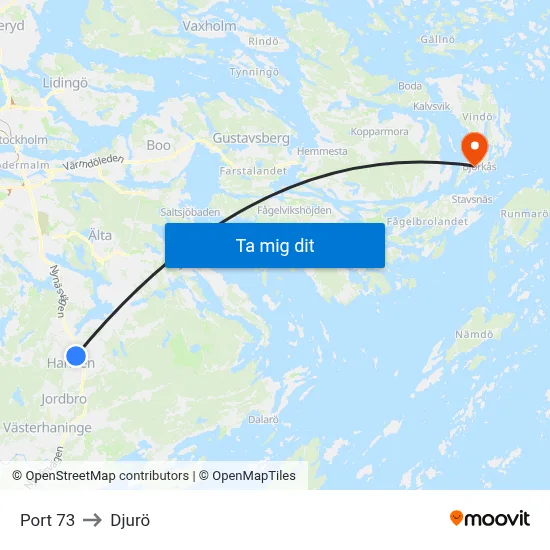 Port 73 to Djurö map