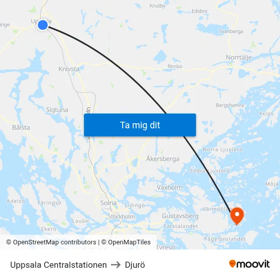 Uppsala Centralstationen to Djurö map