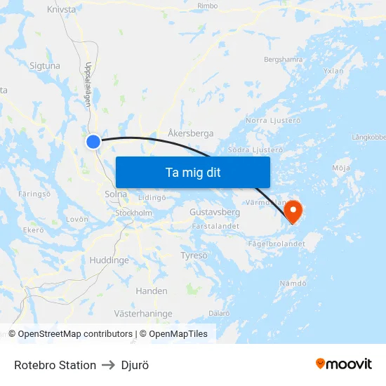 Rotebro Station to Djurö map