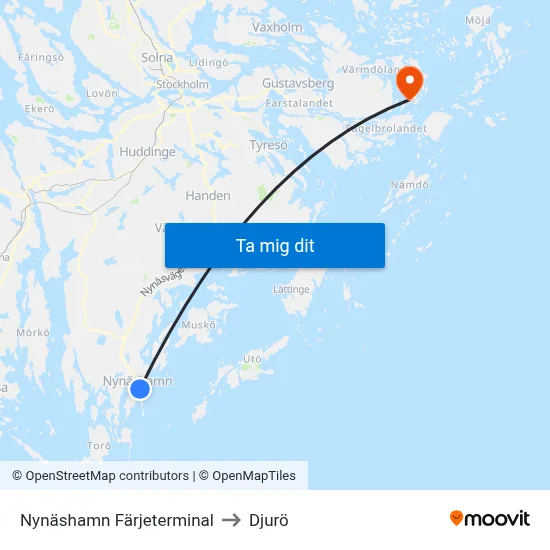 Nynäshamn Färjeterminal to Djurö map