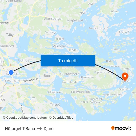 Hötorget T-Bana to Djurö map