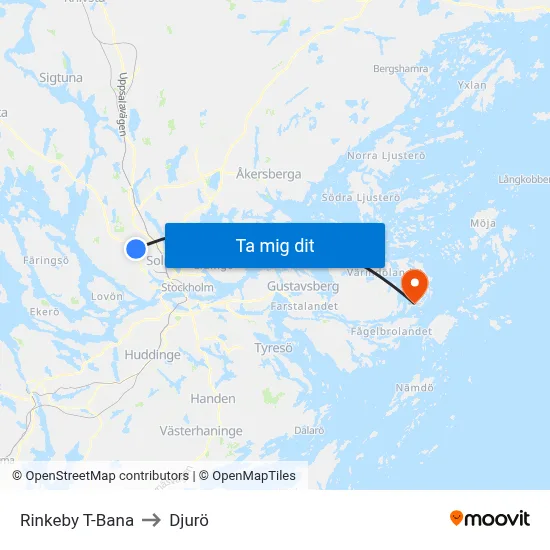 Rinkeby T-Bana to Djurö map