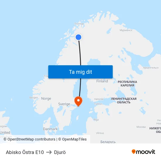 Abisko Östra E10 to Djurö map