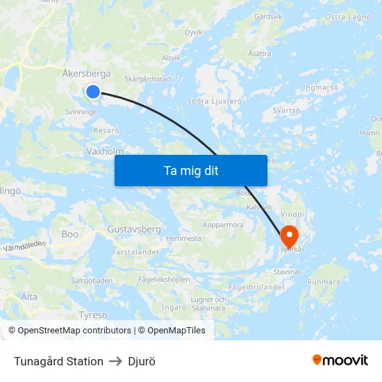 Tunagård Station to Djurö map