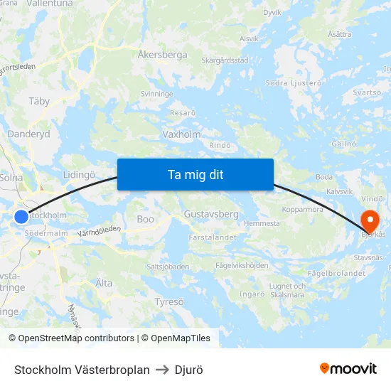 Stockholm Västerbroplan to Djurö map