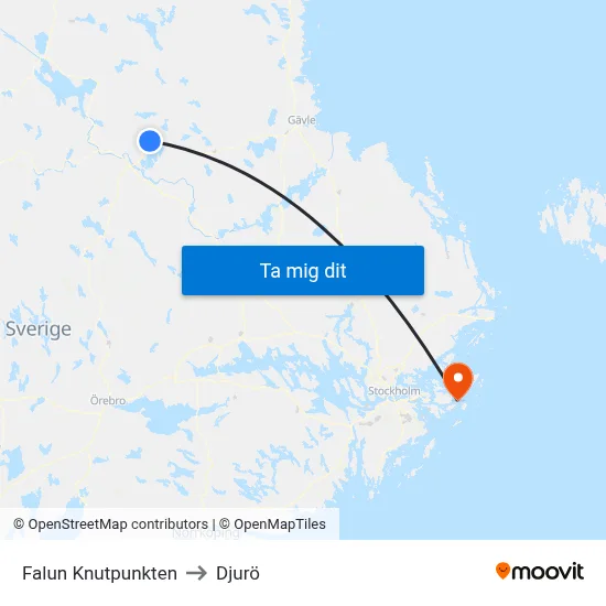 Falun Knutpunkten to Djurö map
