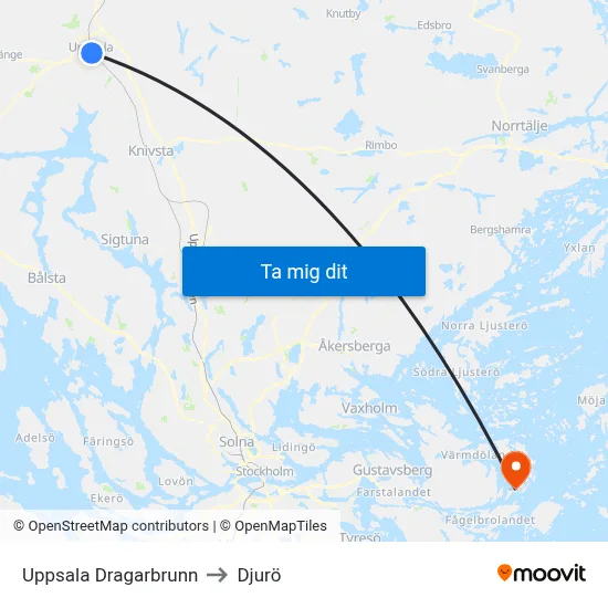 Uppsala Dragarbrunn to Djurö map