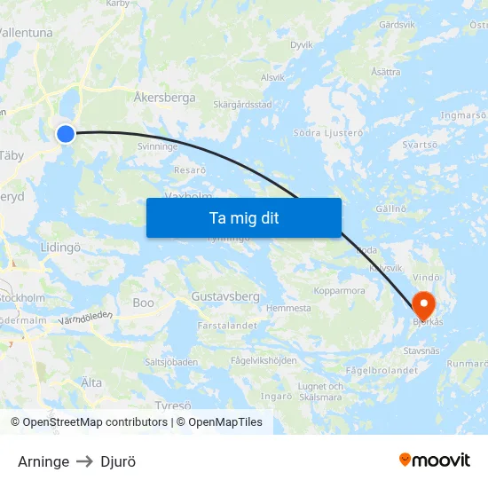 Arninge to Djurö map