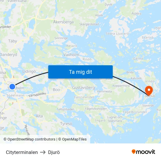 Cityterminalen to Djurö map