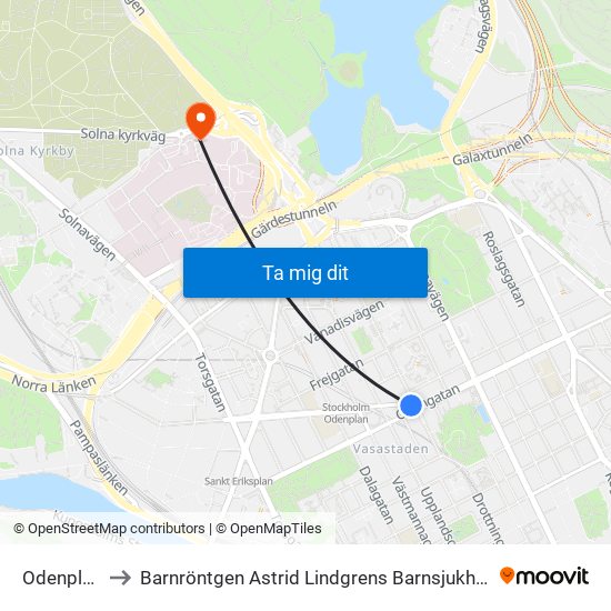 Odenplan to Barnröntgen Astrid Lindgrens Barnsjukhus map