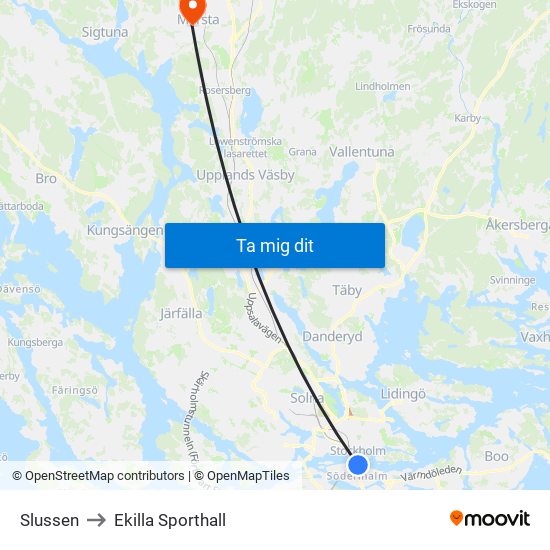 Slussen to Ekilla Sporthall map