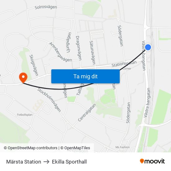 Märsta Station to Ekilla Sporthall map