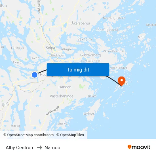 Alby Centrum to Nämdö map