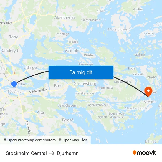 Stockholm Central to Djurhamn map