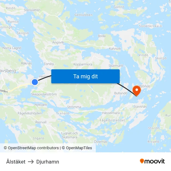 Ålstäket to Djurhamn map
