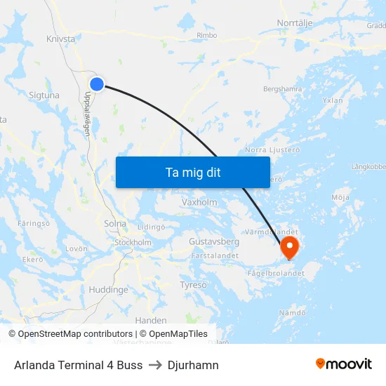 Arlanda Terminal 4 Buss to Djurhamn map