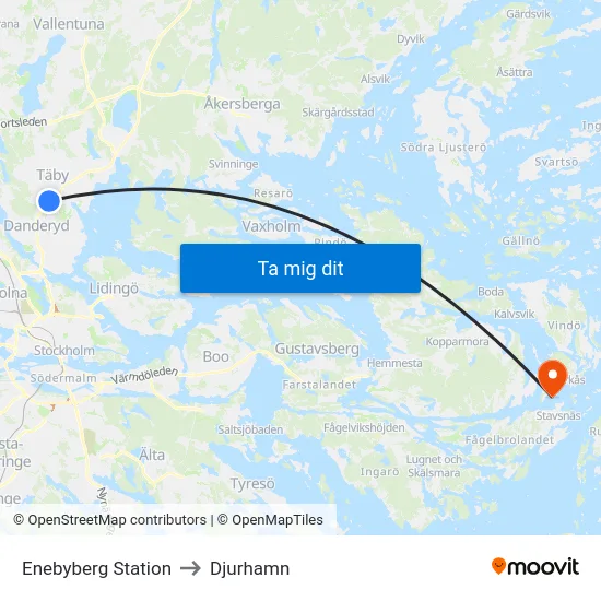 Enebyberg Station to Djurhamn map