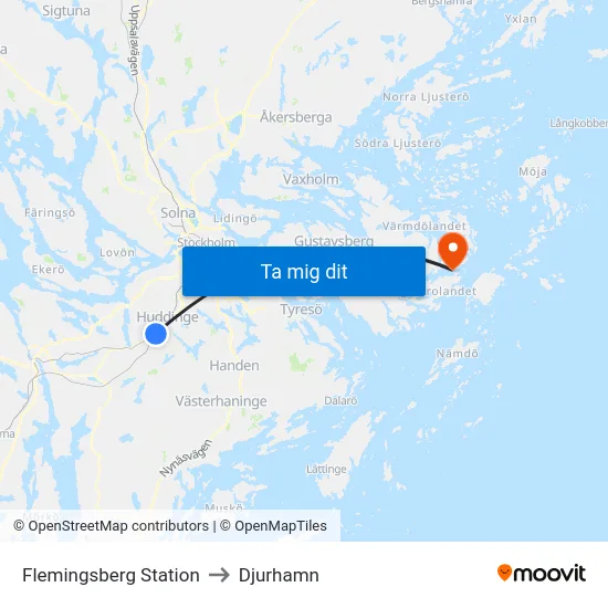 Flemingsberg Station to Djurhamn map