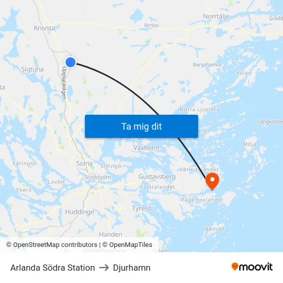 Arlanda Södra Station to Djurhamn map
