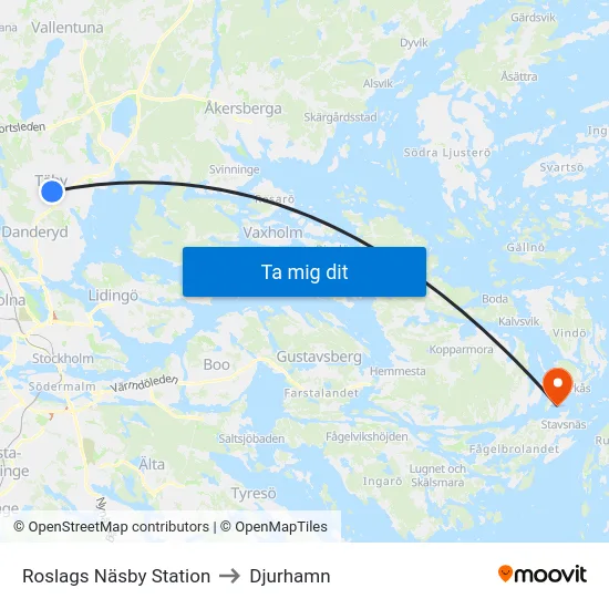 Roslags Näsby Station to Djurhamn map