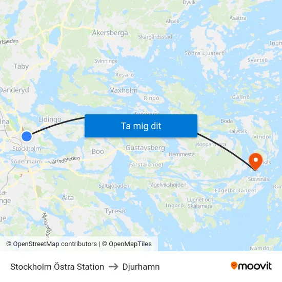 Stockholm Östra Station to Djurhamn map